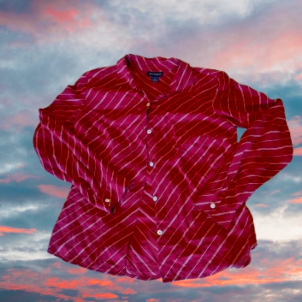 Ann Taylor Red Striped Silk Blouse Women's Size 8